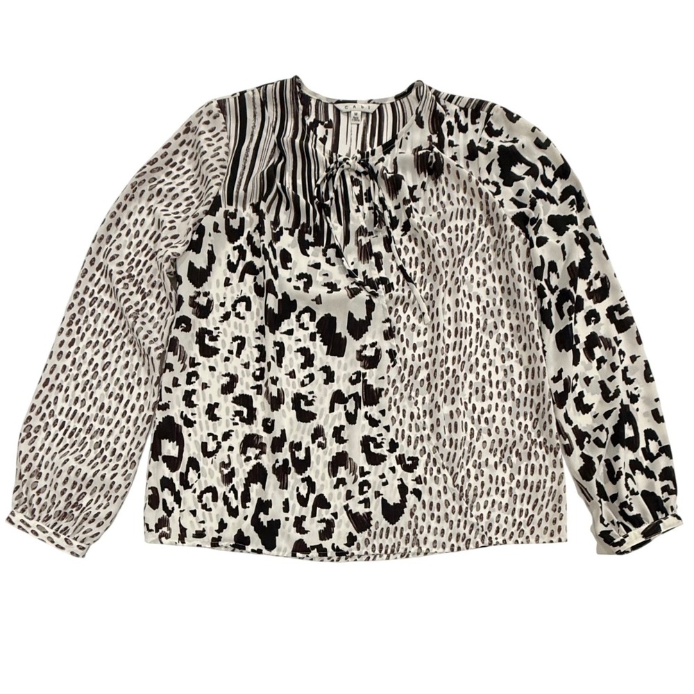 Cabi 590 Mixed Animal Print Faux Wrap Blouse Black White Size Medium W536